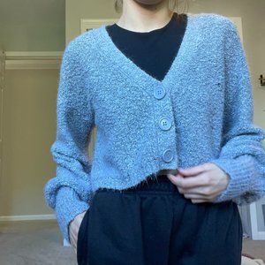 Cropped Bell-Sleeve Gray Sweater